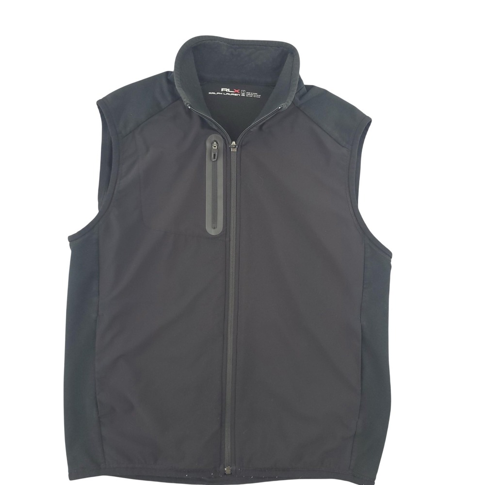RLX Ralph Lauren Vest Mens M Black Full Zip Soft Shell Golf Performance Stretch